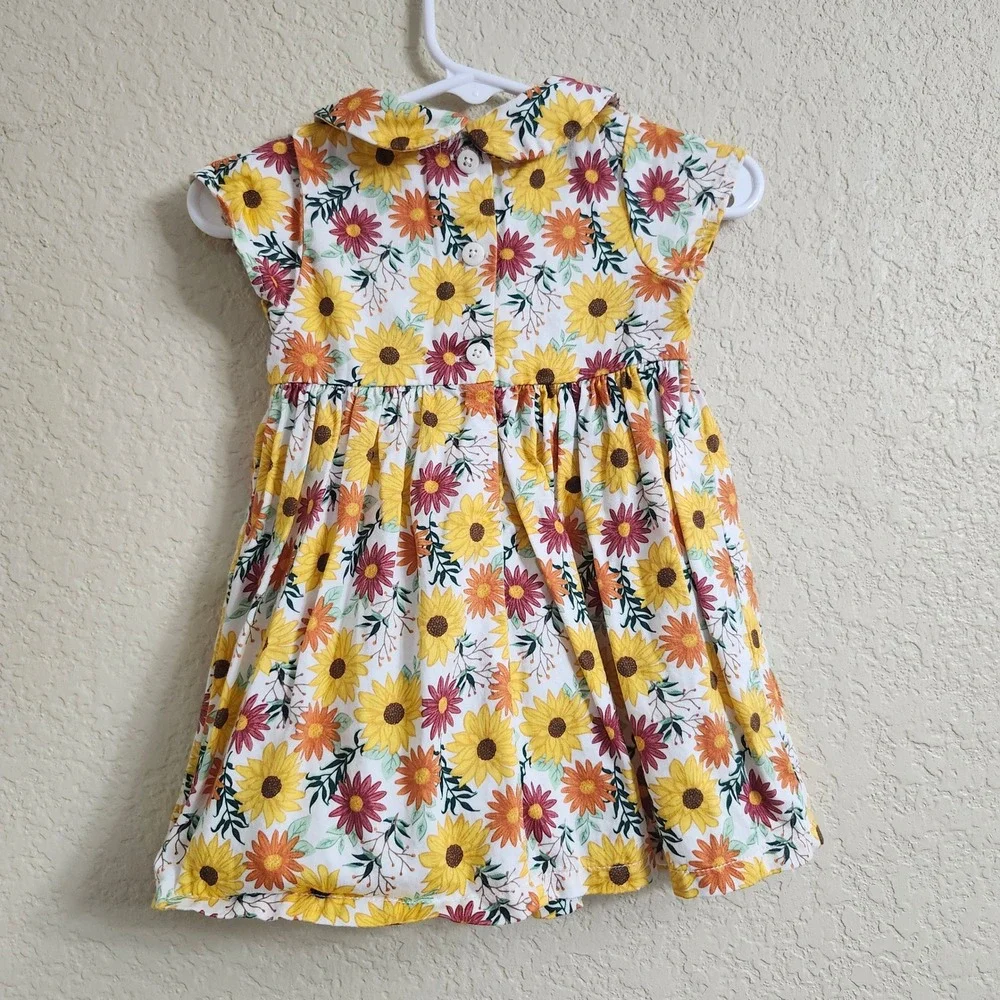 Good Lad Baby Girls 12M Yellow Sunflower Cardigan Dress‎ Set Peter Pan Collar